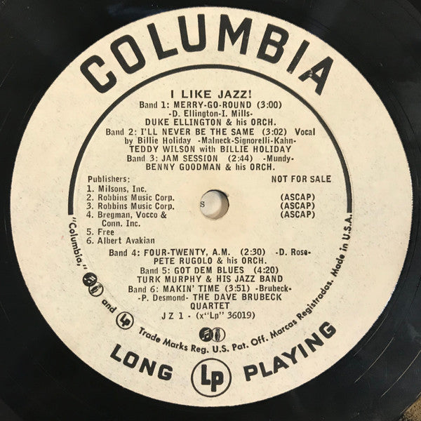 Various - I Like Jazz! - VG LP Record 1955 Columbia USA Original Promo Label Vinyl - Jazz / Ragtime / Swing / Dixieland - Shuga Records