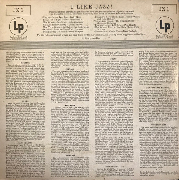 Various - I Like Jazz! - VG LP Record 1955 Columbia USA Original Promo Label Vinyl - Jazz / Ragtime / Swing / Dixieland - Shuga Records
