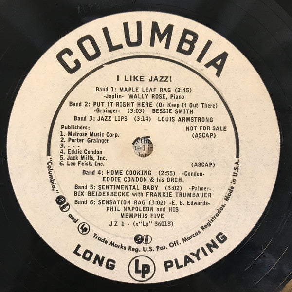 Various - I Like Jazz! - VG LP Record 1955 Columbia USA Original Promo Label Vinyl - Jazz / Ragtime / Swing / Dixieland - Shuga Records