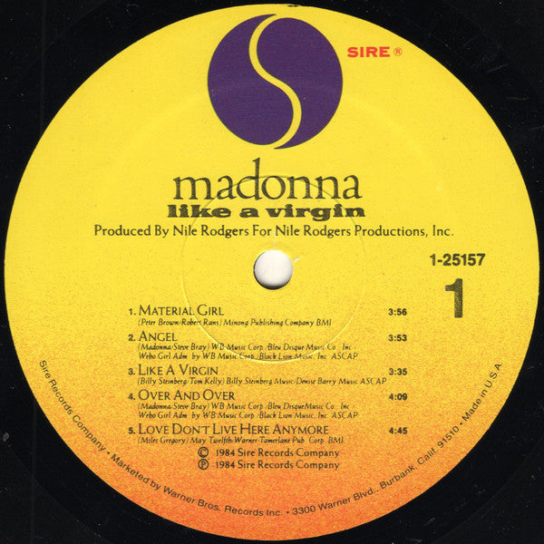 Madonna - Like A Virgin - Mint- LP Record 1984 Sire USA Original RL Ludwig Press Vinyl & Inner - Pop / Synth-pop - Shuga Records