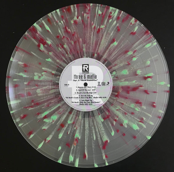 Three 6 Mafia - Chpt. 2: "World Domination" (1997) - Mint- (VG Cover) 2 LP Record 2019 Get On Down Clear w/ Green and Magenta Splatter Vinyl USA Vinyl - Hip Hop / Memphis Rap / Horrorcore / Crunk - Shuga Records