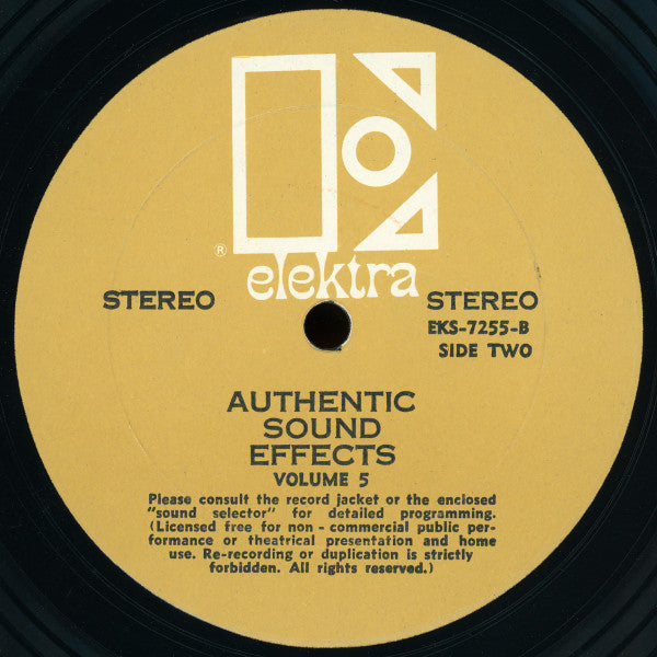 Jac Holzman - Authentic Sound Effects Volume 5 - VG+ LP Record 1966 Elektra USA Original Vinyl - Special Effects / Field Recording - Shuga Records