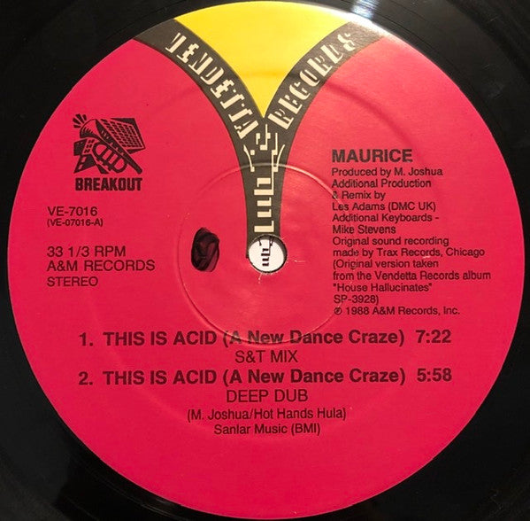 Maurice - This Is Acid (A New Dance Craze) - VG 12" Single Record 1988 Vendetta USA Original Vinyl - Chicago Acid House / Deep House - Shuga Records