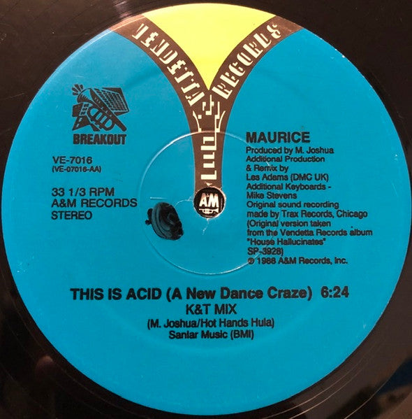 Maurice - This Is Acid (A New Dance Craze) - VG 12" Single Record 1988 Vendetta USA Original Vinyl - Chicago Acid House / Deep House - Shuga Records