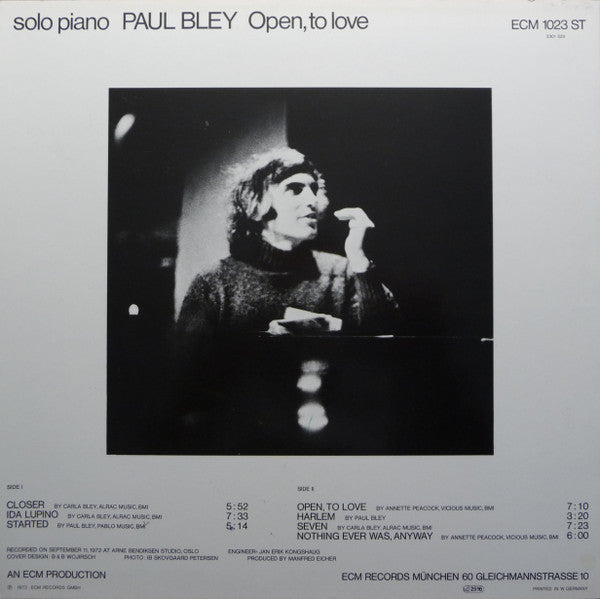 Paul Bley - Open To Love (1973) - New LP Record 2025 ECM Germany Vinyl - Contemporary Jazz - Shuga Records