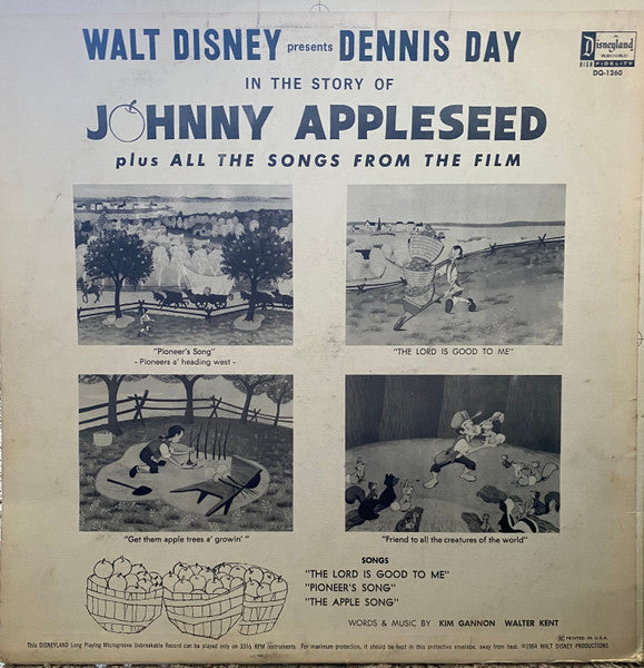 Dennis Day - Walt Disney The Story Of Johnny Appleseed - VG+ LP Record 1964 Disneyland USA Vinyl - Story / Soundtrack / Children's - Shuga Records