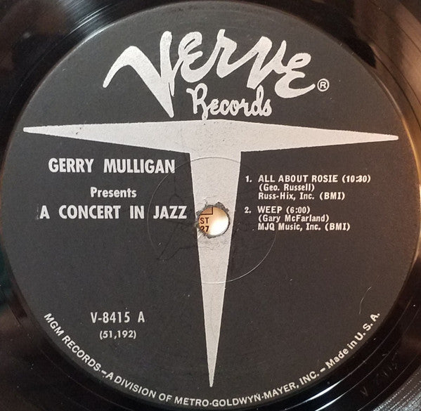 Gerry Mulligan - Gerry Mulligan Presents A Concert In Jazz - VG+ LP Record 1961 Verve Mono USA Vinyl - Jazz / Cool Jazz - Shuga Records