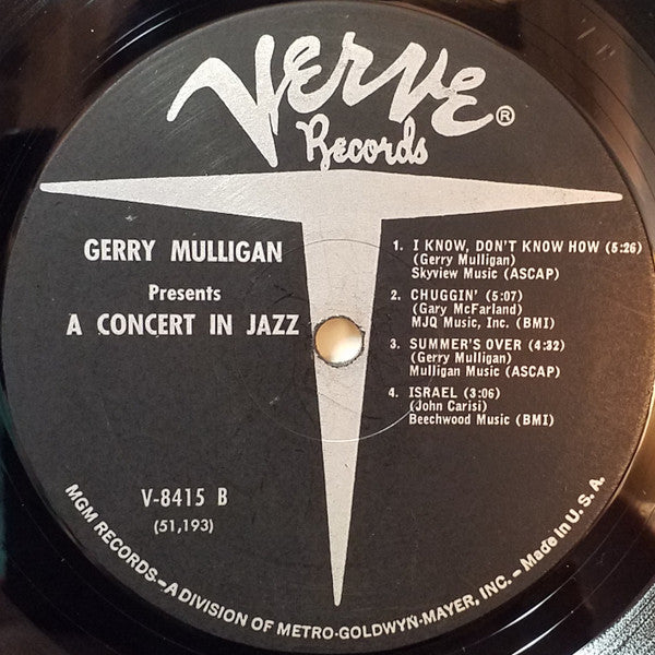 Gerry Mulligan - Gerry Mulligan Presents A Concert In Jazz - VG+ LP Record 1961 Verve Mono USA Vinyl - Jazz / Cool Jazz - Shuga Records