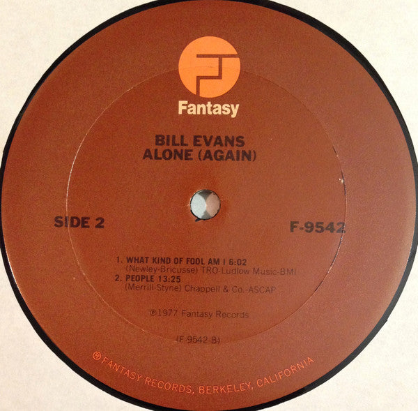 Bill Evans - Alone (Again) - VG+ LP Record 1977 Fantasy USA Original Vinyl - Jazz / Post Bop / Modal - Shuga Records