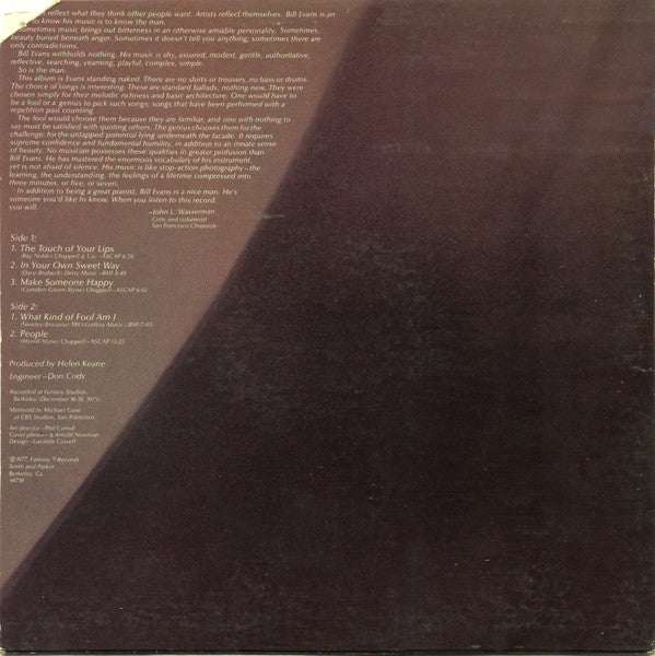 Bill Evans - Alone (Again) - VG+ LP Record 1977 Fantasy USA Original Vinyl - Jazz / Post Bop / Modal - Shuga Records