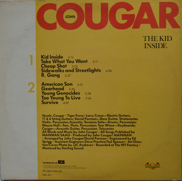 John Cougar – The Kid Inside - Mint- LP Record 1982 Mainman UK Vinyl - Pop Rock / Rock & Roll - Shuga Records