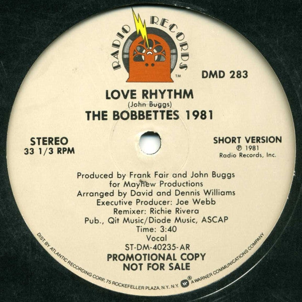 The Bobbettes 1981 - Love Rhythm - VG+ 12" Single Record 1981 Atlantic USA Vinyl - Funk / Disco - Shuga Records
