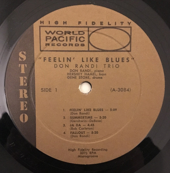 Don Randi Trio - Feelin' Like Blues - VG+ LP Record 1960 World Pacific USA Vinyl - Jazz - Shuga Records