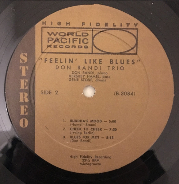 Don Randi Trio - Feelin' Like Blues - VG+ LP Record 1960 World Pacific USA Vinyl - Jazz - Shuga Records