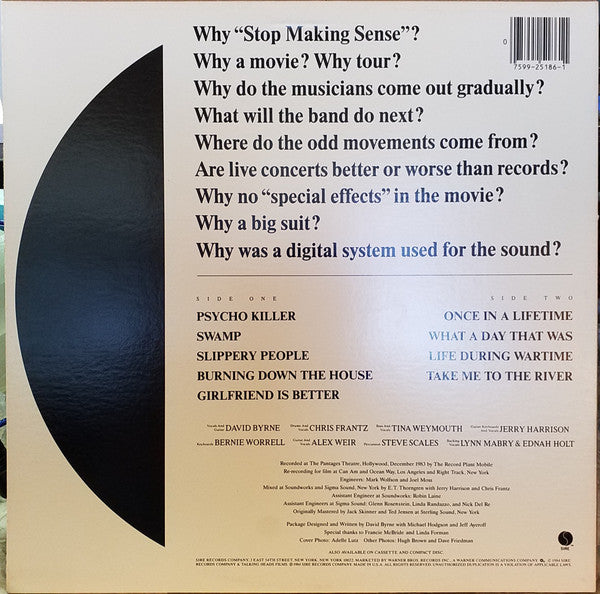 Talking Heads - Stop Making Sense - VG+ (VG- Low grade damaged cover) LP Record 1984 Sire USA Original Vinyl - New Wave / Pop Rock - Shuga Records