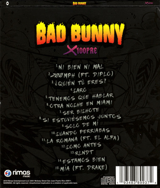 Bad Bunny - X 100pre - VG+ CD Album 2019 Rimas Music Original USA - Latin / Hip Hop / Trap / Reggaeton - Shuga Records