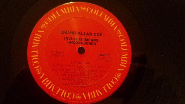 David Allan Coe - Invictus (Means) Unconquered - Mint- LP Record 1981 Columbia USA Vinyl - Country - Shuga Records