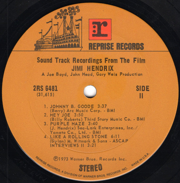 Jimi Hendrix - Sound Track Recordings From The Film "Jimi Hendrix" - VG+ 2 LP Record 1973 Reprise USA Original Vinyl - Psychedelic Rock / Blues Rock - Shuga Records