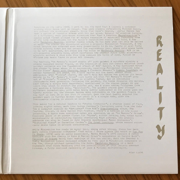 Joshua Abrams Natural Information Society - Mandatory Reality - New 2 LP Record 2019 Eremite Clear Vinyl 2nd Edition - Avant-garde Jazz - Shuga Records