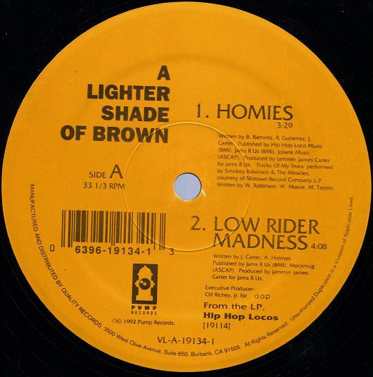 A Lighter Shade Of Brown - Homies - VG+ 12" Single Record 1992 Pump USA Vinyl - Hip Hop / Bounce - Shuga Records