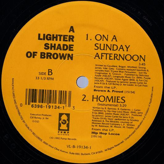 A Lighter Shade Of Brown - Homies - VG+ 12" Single Record 1992 Pump USA Vinyl - Hip Hop / Bounce - Shuga Records