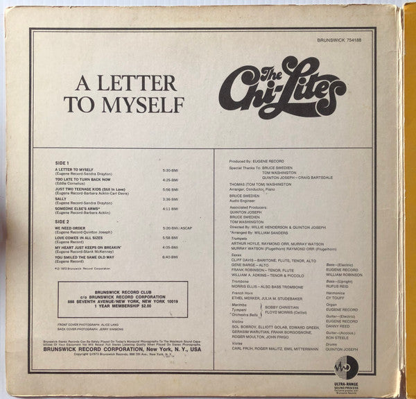 The Chi-Lites - A Letter To Myself - VG+ LP Record 1973 Brunswick USA Original Vinyl - Soul / R&B / Funk - Shuga Records