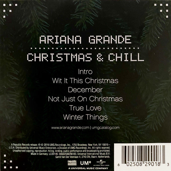 Ariana Grande - Christmas & Chill - Mint- EP Record 2019 Republic UMe Green Vinyl - Holiday / Pop / R&B - Shuga Records