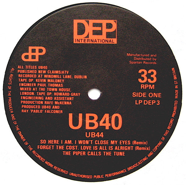 UB40 – UB44 - VG+ LP Record 1982 DEP International UK Vinyl & Hologram Cover - Pop Reggae / Dub