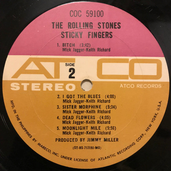 The Rolling Stones - Sticky Fingers - VG LP Record 1971 ATCO Philippines RARE Vinyl & Andy Warhol Cover Art - Classic Rock - Shuga Records