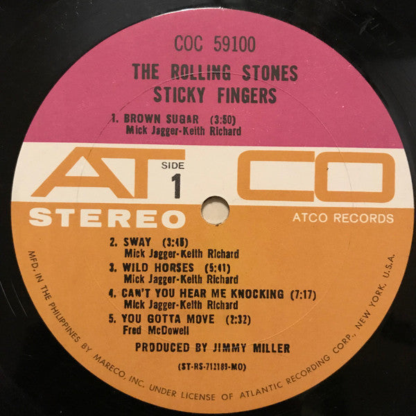 The Rolling Stones - Sticky Fingers - VG LP Record 1971 ATCO Philippines RARE Vinyl & Andy Warhol Cover Art - Classic Rock - Shuga Records