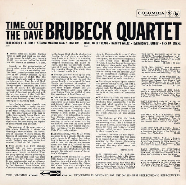 The Dave Brubeck Quartet - Time Out (1959) - Mint- LP Record 1981 Columbia USA Vinyl - Jazz / Hard Bop - Shuga Records
