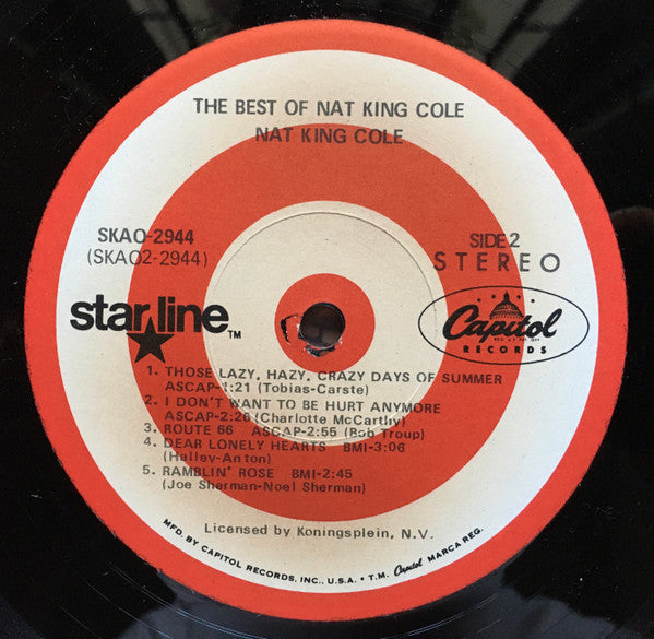 Nat King Cole - The Best Of Nat King Cole (1968) - VG+ LP Record 1972 Capitol USA Vinyl - Jazz / Vocal / Swing / Pop - Shuga Records
