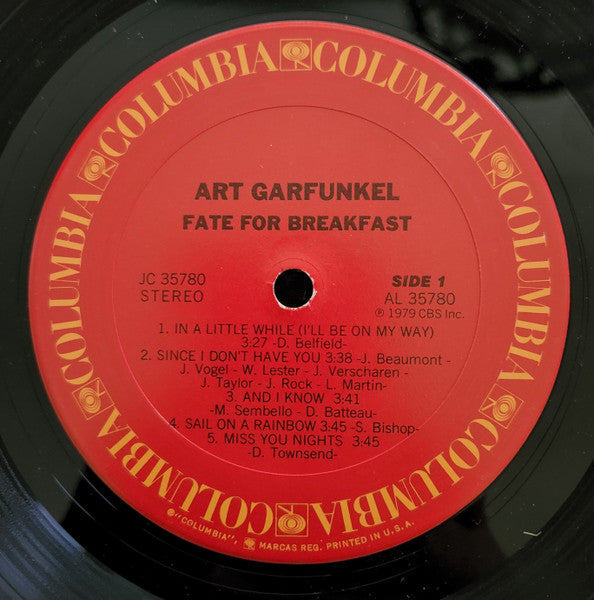 Art Garfunkel - Fate For Breakfast - VG+ LP Record 1979 Columbia USA Vinyl - Pop Rock / Soft Rock - Shuga Records
