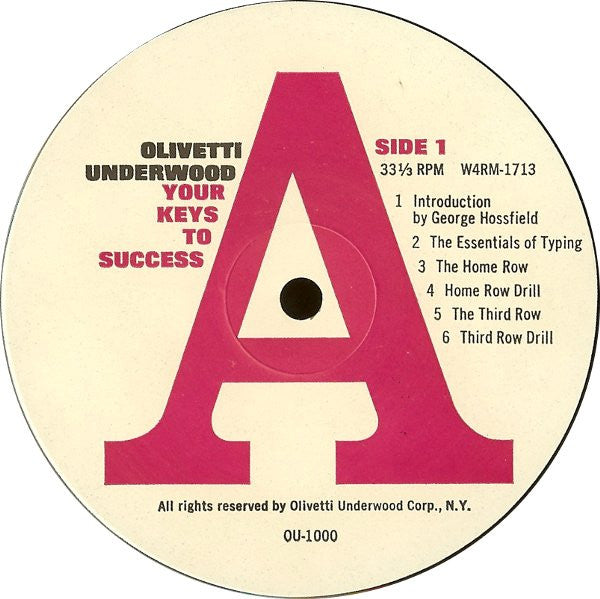 Olivetti Underwood - Your Keys To Success: A Touch Typing Course - VG+ LP Record USA Vinyl & Insert - Education / Spoken Word - Shuga Records