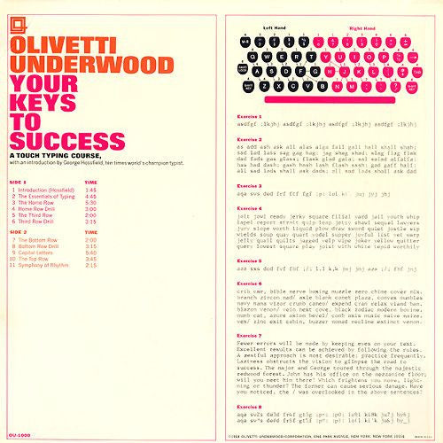 Olivetti Underwood - Your Keys To Success: A Touch Typing Course - VG+ LP Record USA Vinyl & Insert - Education / Spoken Word - Shuga Records