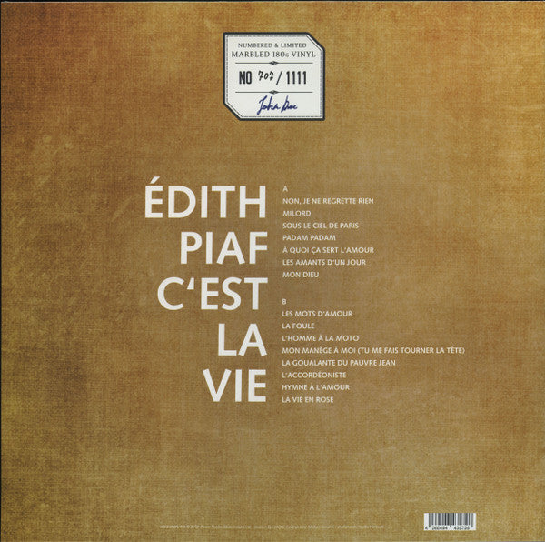 Edith Piaf - C'est La Vie - Mint- LP Record 2019 Gold Vinyl Europe 180 gram Vinyl - Pop / Chanson