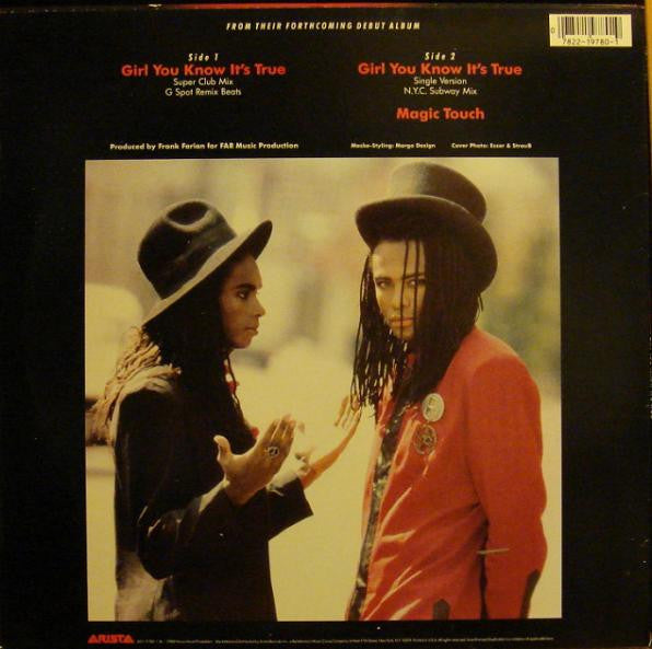 Milli Vanilli - Girl You Know It's True - VG+ 12" Single Record 1988 Arista USA Original Vinyl - Synth-pop / Pop Rap - Shuga Records