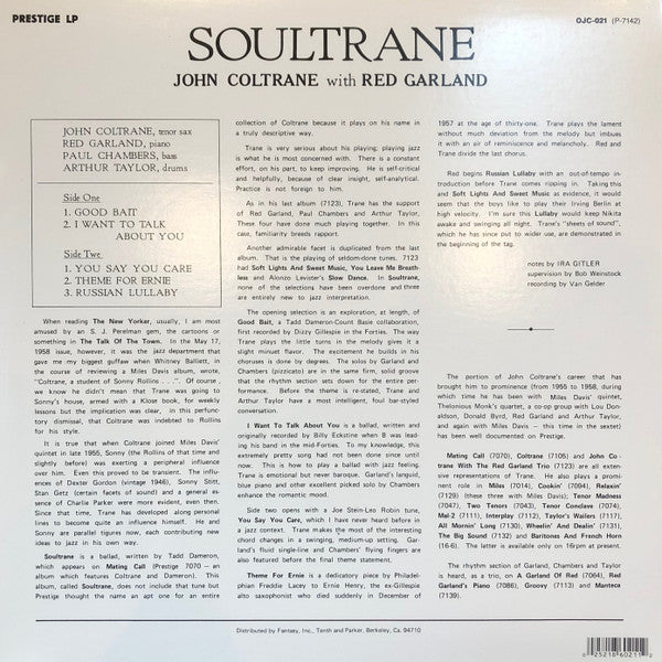 John Coltrane - Soultrane (1958) - Mint- LP Record 2015 Prestige Original Jazz Classics Vinyl - Jazz / Hard Bop
