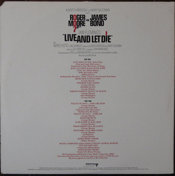 Various - Live And Let Die OST (James Bond 007) - VG+ LP Record 1973 United Artists USA Original Vinyl - Soundtrack - Shuga Records