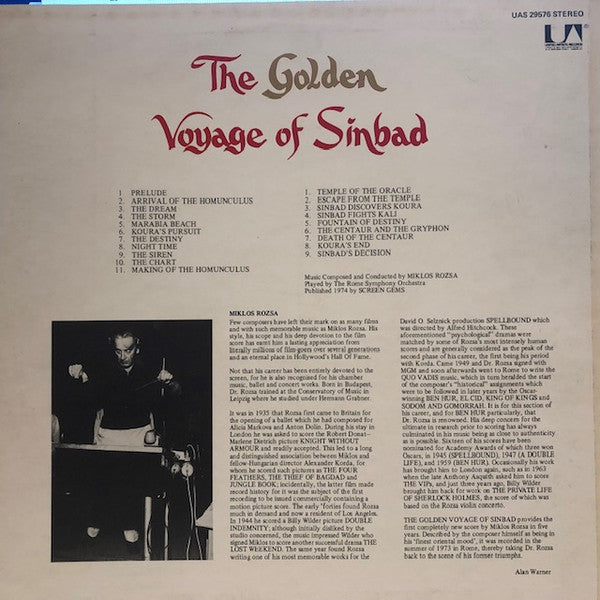 Miklos Rozsa – The Golden Voyage Of Sinbad: Original Motion Picture - VG+ LP Record 1974 United Artists UK Vinyl - Soundtrack - Shuga Records