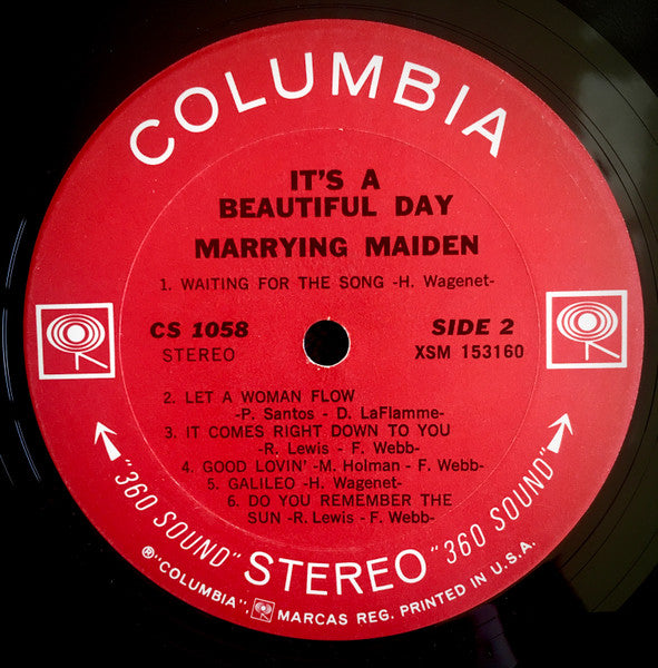 It's A Beautiful Day - Marrying Maiden - VG+ LP Record 1970 Columbia USA Original 360 Vinyl - Psychedelic Rock / Classic Rock - Shuga Records