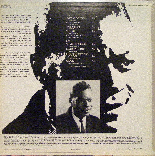 Nat King Cole - You're My Everything - VG+ LP Record 1967 Pickwick USA Vinyl - Jazz / Swing / Big Band - Shuga Records