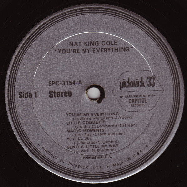 Nat King Cole - You're My Everything - VG+ LP Record 1967 Pickwick USA Vinyl - Jazz / Swing / Big Band - Shuga Records