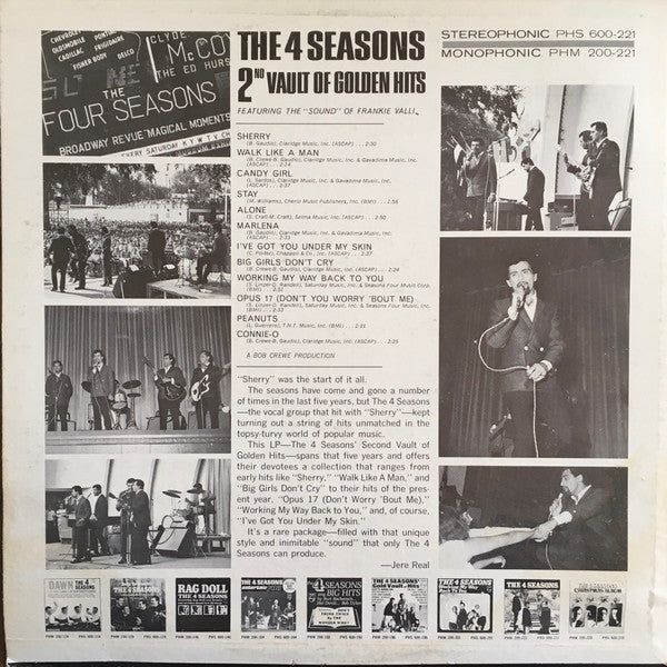 The 4 Seasons - 2nd Vault Of Golden Hits - VG+ LP Record 1966 Philips USA Mono Original Press Vinyl - Pop Rock / Rock & Roll - Shuga Records