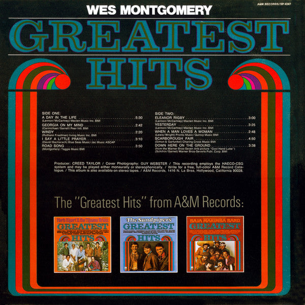 Wes Montgomery - Greatest Hits - VG+ LP Record 1970 A&M USA Original Vinyl - Jazz / Bop / Soul-Jazz - Shuga Records