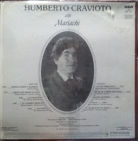 Humberto Cravioto - Con Mariachi - VG+ LP Record 1983 RCA Victor Mexico Vinyl - Latin / Mariachi - Shuga Records