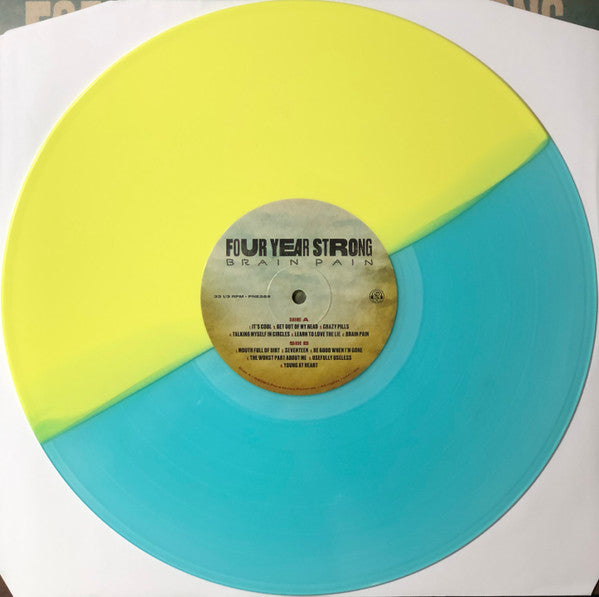 Four Year Strong - Brain Pain - Mint- LP Record 2020 Pure Noise Easter Yellow Electric Blue Split Vinyl, Insert & Download - Pop Punk / Hardcore - Shuga Records