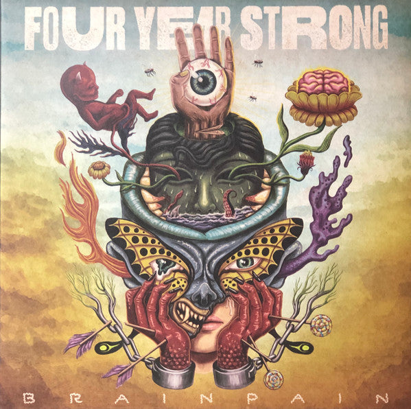 Four Year Strong - Brain Pain - Mint- LP Record 2020 Pure Noise Easter Yellow Electric Blue Split Vinyl, Insert & Download - Pop Punk / Hardcore - Shuga Records