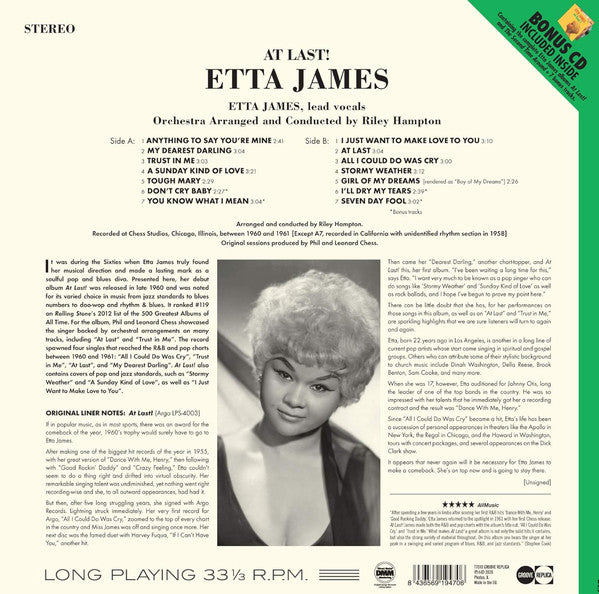 Etta James - At Last! (1960) - Mint- LP Record 2020 Groove Replica 180 gram Vinyl - Soul / Rhythm & Blues - Shuga Records