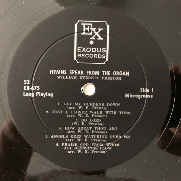 William Everett Preston – Hymns Speak From The Organ - VG+ LP Record 1966 Exodus USA Mono Vinyl - Gospel / Soul / Funk - Shuga Records